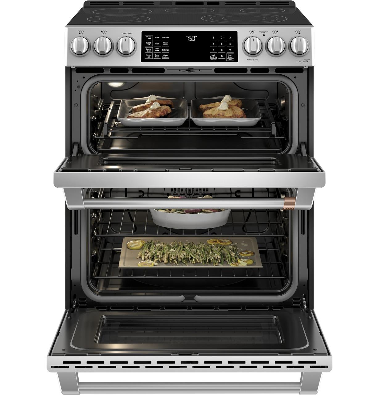 Cafe CES750P2MS1 CAF(EBACK)™ 30" Smart Slide-In, Front-Control, Radiant and Convection Double-Oven Range