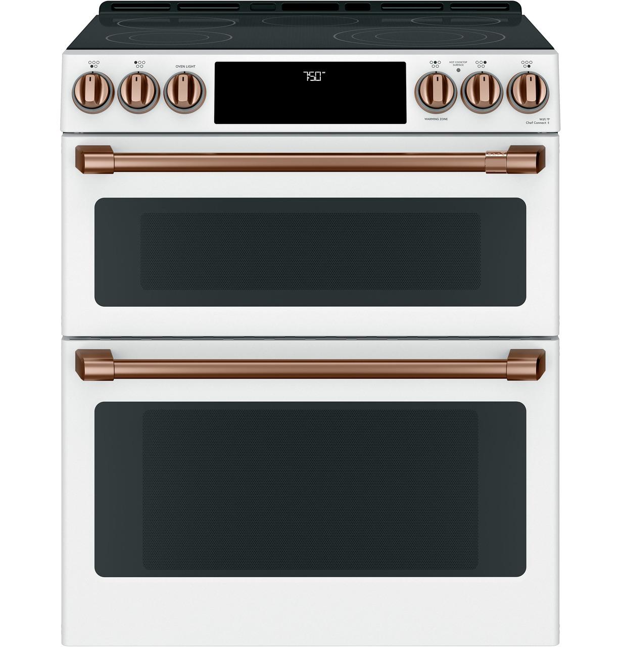 Cafe Caf(eback)™ 30" Smart Slide-In, Front-Control, Radiant and Convection Double-Oven Range