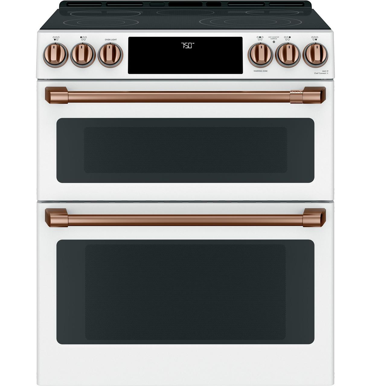 Cafe CES750P4MW2 CAF(EBACK)™ 30" Smart Slide-In, Front-Control, Radiant and Convection Double-Oven Range