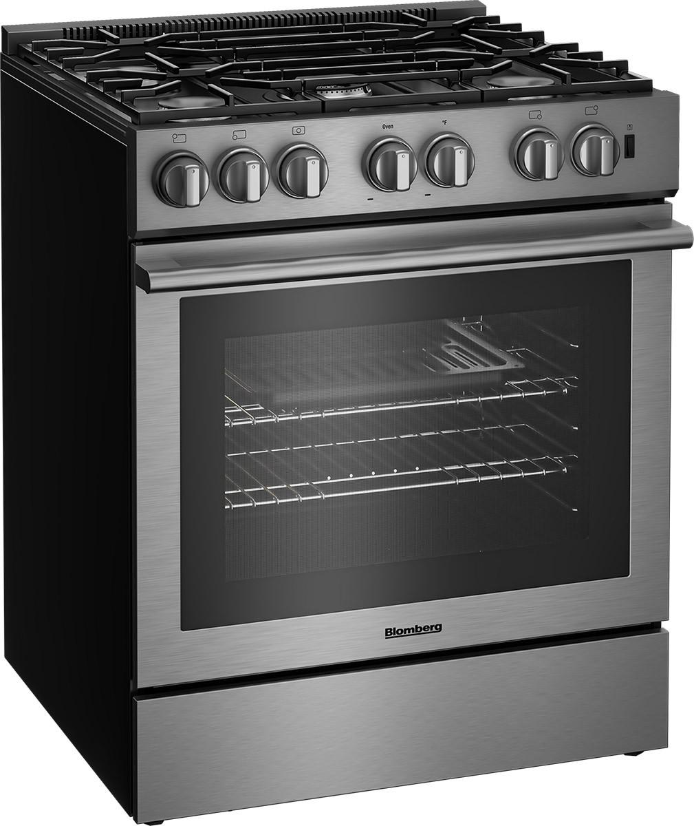 Blomberg Appliances BDF30522SS 30in Dual Fuel 5 burner range with 5.7 cu ft self clean oven, slide-in style