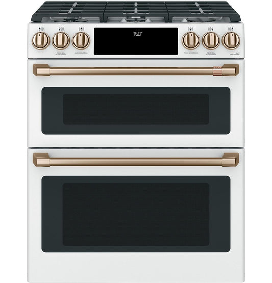 Cafe CGS750P4MW2 CAF(EBACK)™ 30" Smart Slide-In, Front-Control, Gas Double-Oven Range with Convection