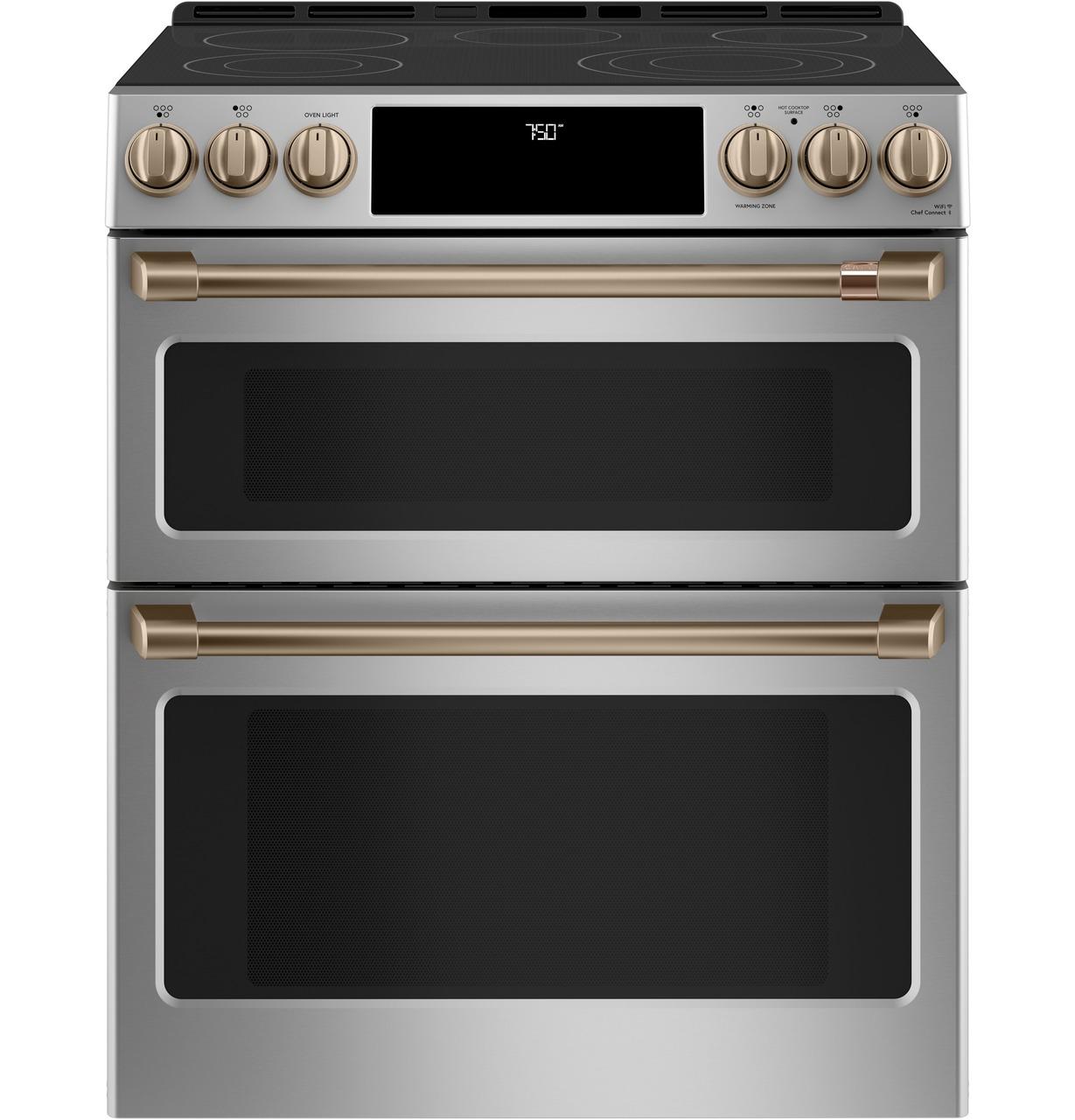 Cafe CES750P2MS1 CAF(EBACK)™ 30" Smart Slide-In, Front-Control, Radiant and Convection Double-Oven Range
