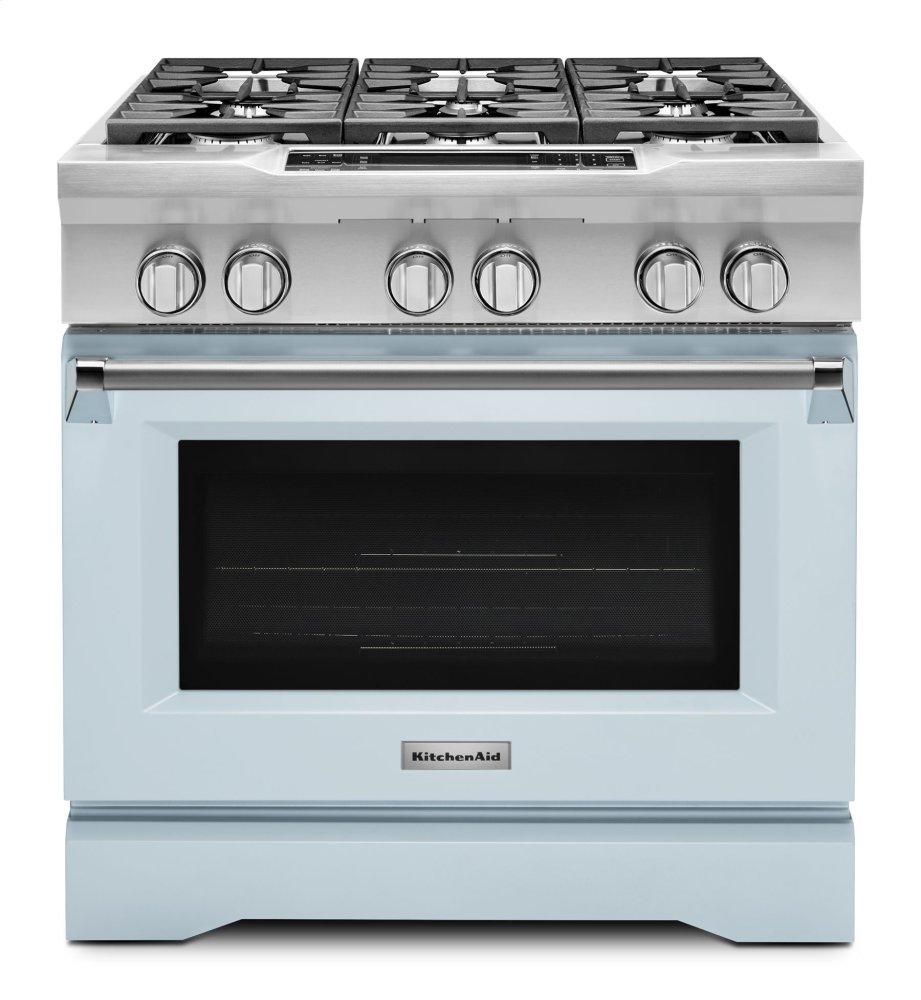 Kitchenaid Limited Edition KitchenAid® 36'' 6-Burner Dual Fuel Freestanding Range, Commercial-Style - Misty Blue