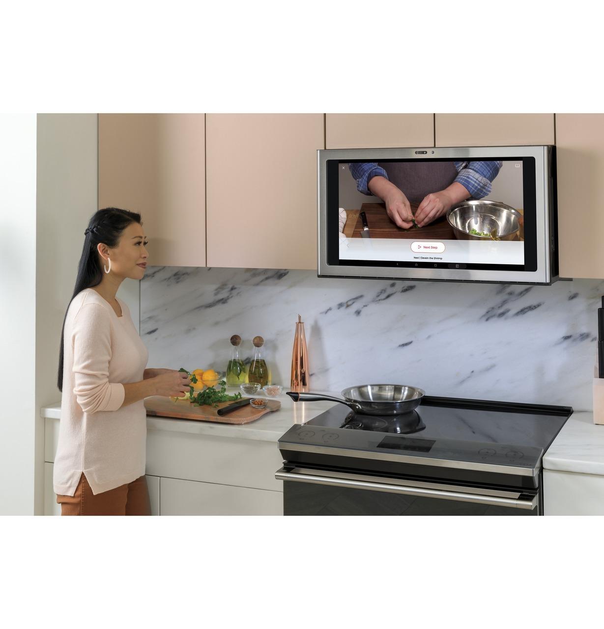 Cafe CHS90XM2NS5 CAF(EBACK)™ 30" Smart Slide-In, Front-Control, Induction and Convection Range with In-Oven Camera in Platinum Glass