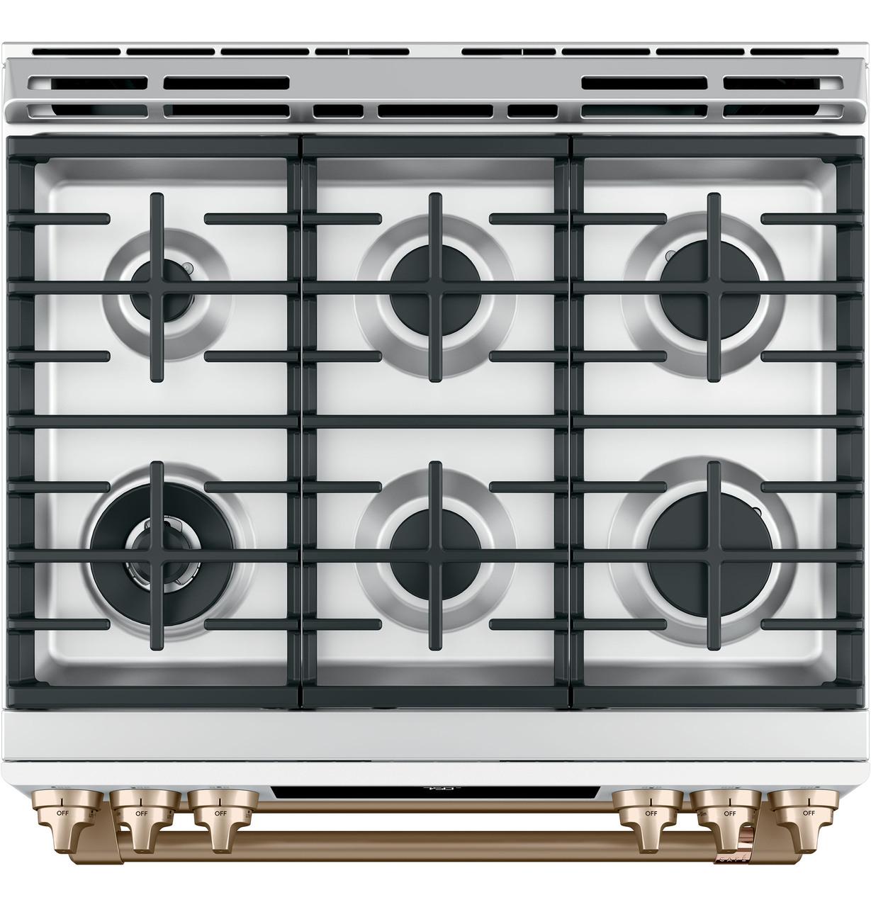 Cafe Caf(eback)™ 30" Smart Slide-In, Front-Control, Gas Double-Oven Range with Convection