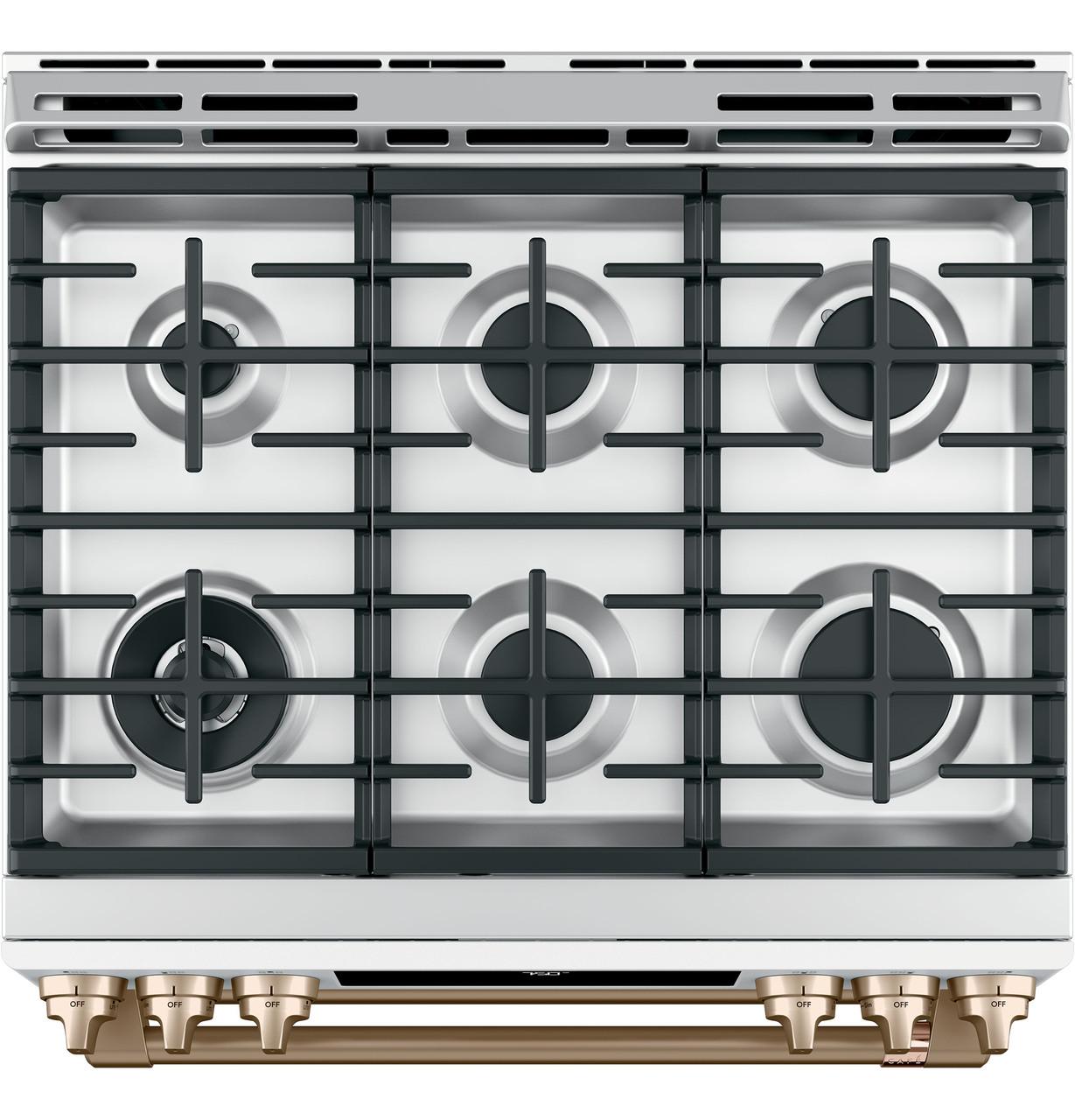 Cafe CGS750P4MW2 CAF(EBACK)™ 30" Smart Slide-In, Front-Control, Gas Double-Oven Range with Convection