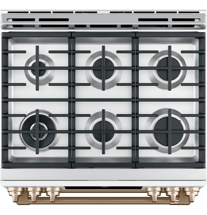 Cafe CGS750P4MW2 CAF(EBACK)™ 30" Smart Slide-In, Front-Control, Gas Double-Oven Range with Convection