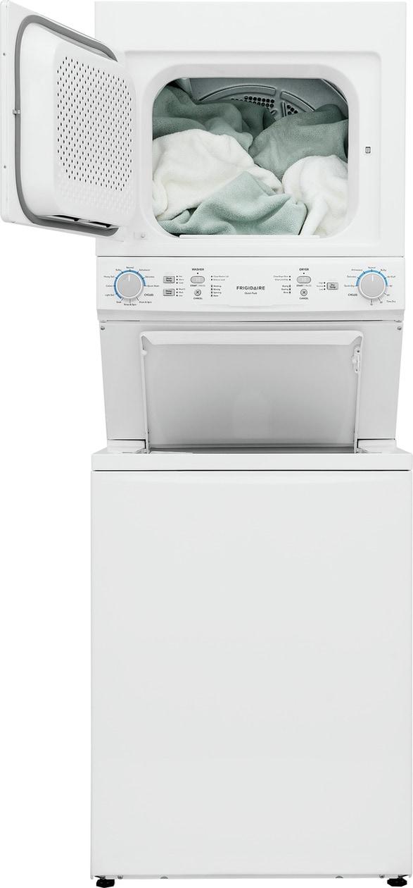 FLCE7523AW Frigidaire Electric Long Vent Stacked Laundry Center - 3.9 Cu. Ft Washer and 5.5 Cu. Ft. Dryer