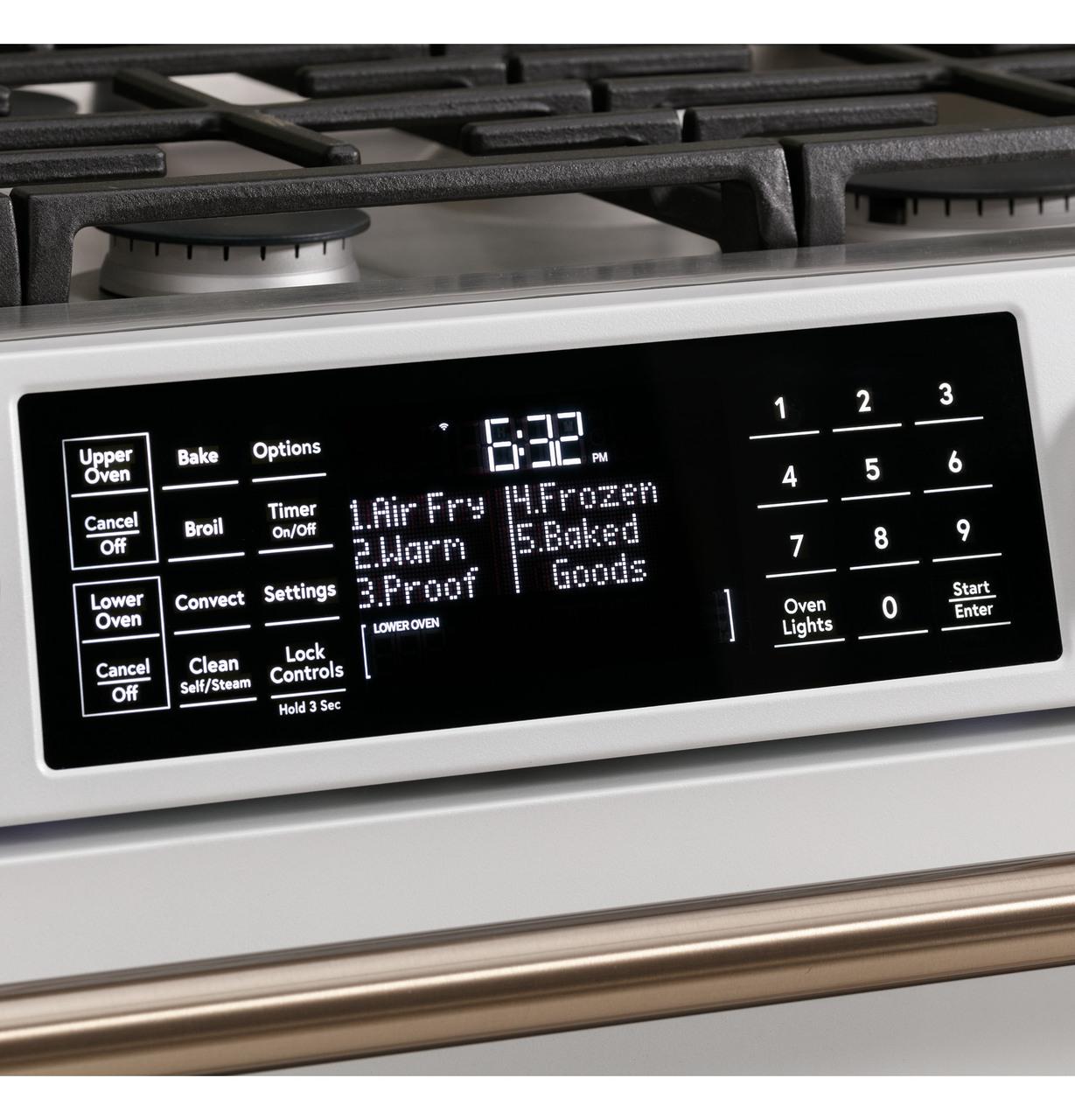 Cafe C2S950P2MS1 Caf(eback)™ 30" Smart Slide-In, Front-Control, Dual-Fuel, Double-Oven Range with Convection