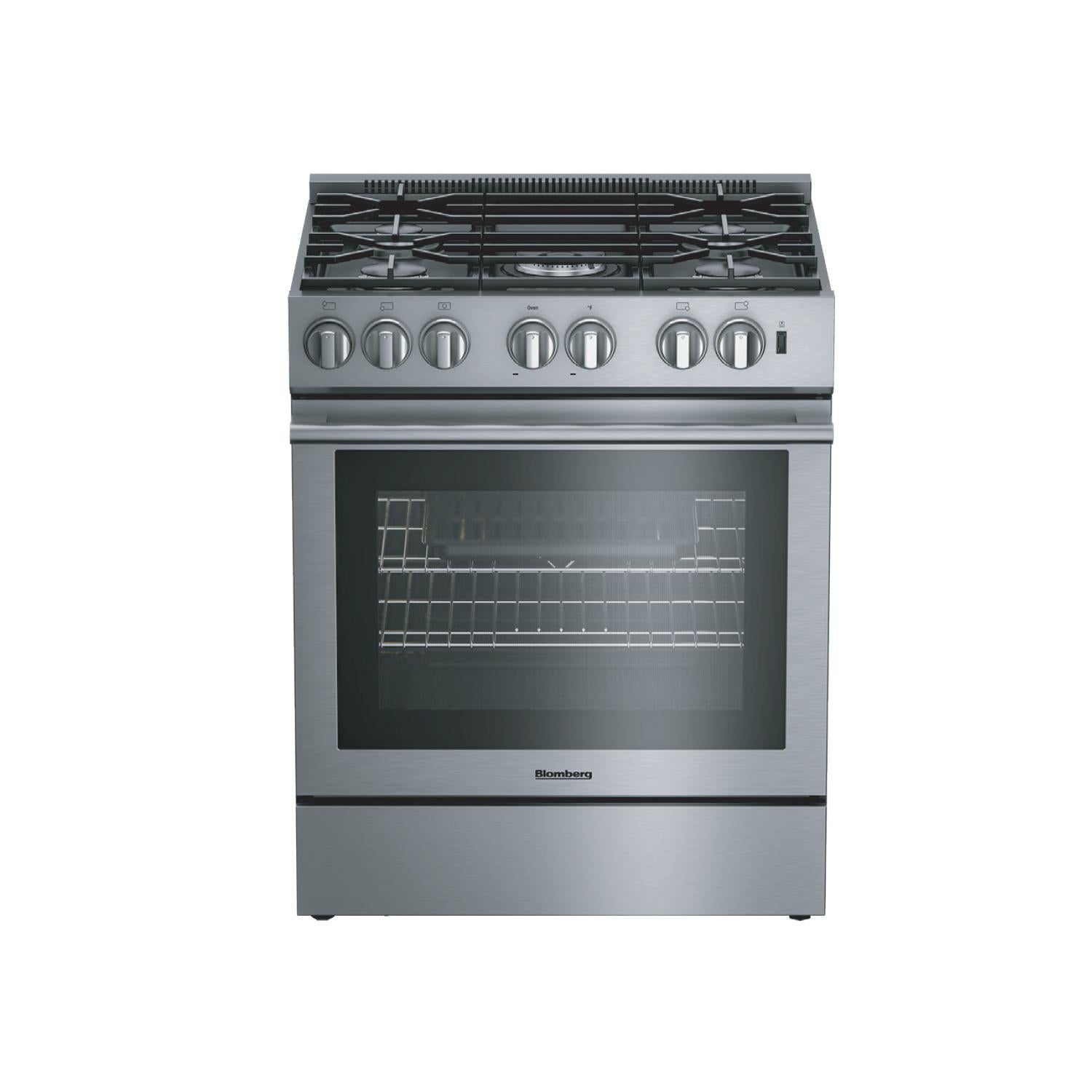 Blomberg Appliances BGR30522SS 30in Gas 5 Burner range with 5.7 cu ft self clean oven, slide-in style