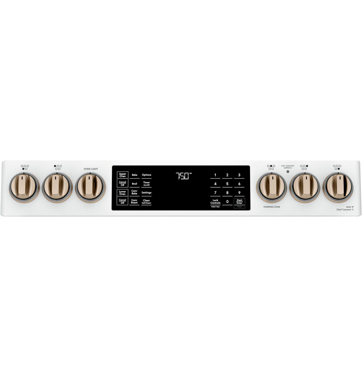 Cafe CES750P4MW2 CAF(EBACK)™ 30" Smart Slide-In, Front-Control, Radiant and Convection Double-Oven Range
