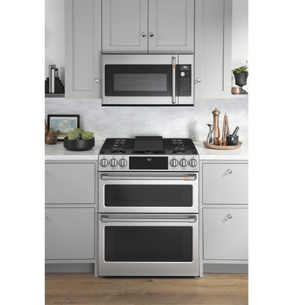 Cafe CGS750P2MS1 CAF(EBACK)™ 30" Smart Slide-In, Front-Control, Gas Double-Oven Range with Convection
