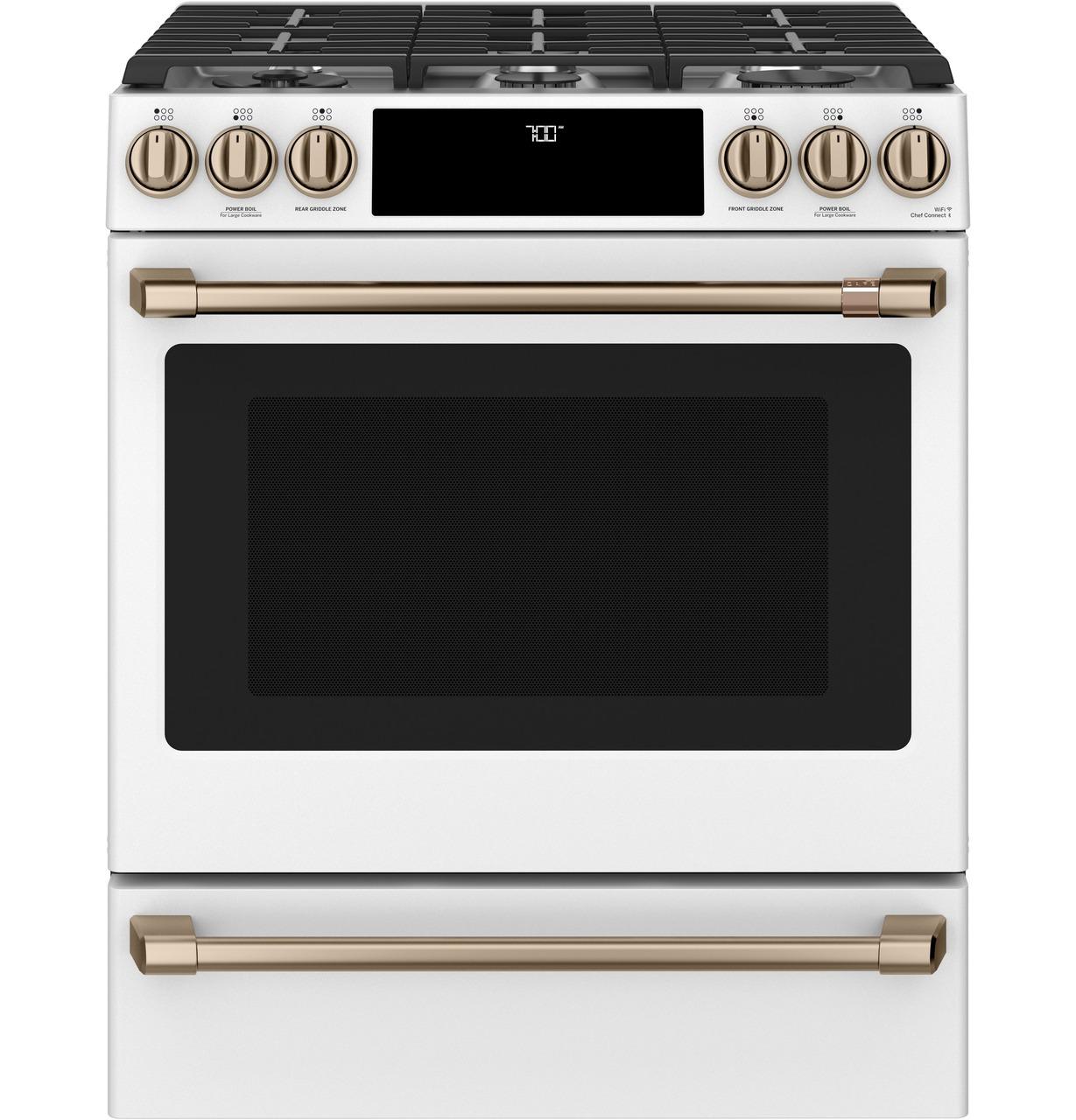 Cafe CGS700P4MW2 CAF(EBACK)™ 30" Smart Slide-In, Front-Control, Gas Range with Convection Oven