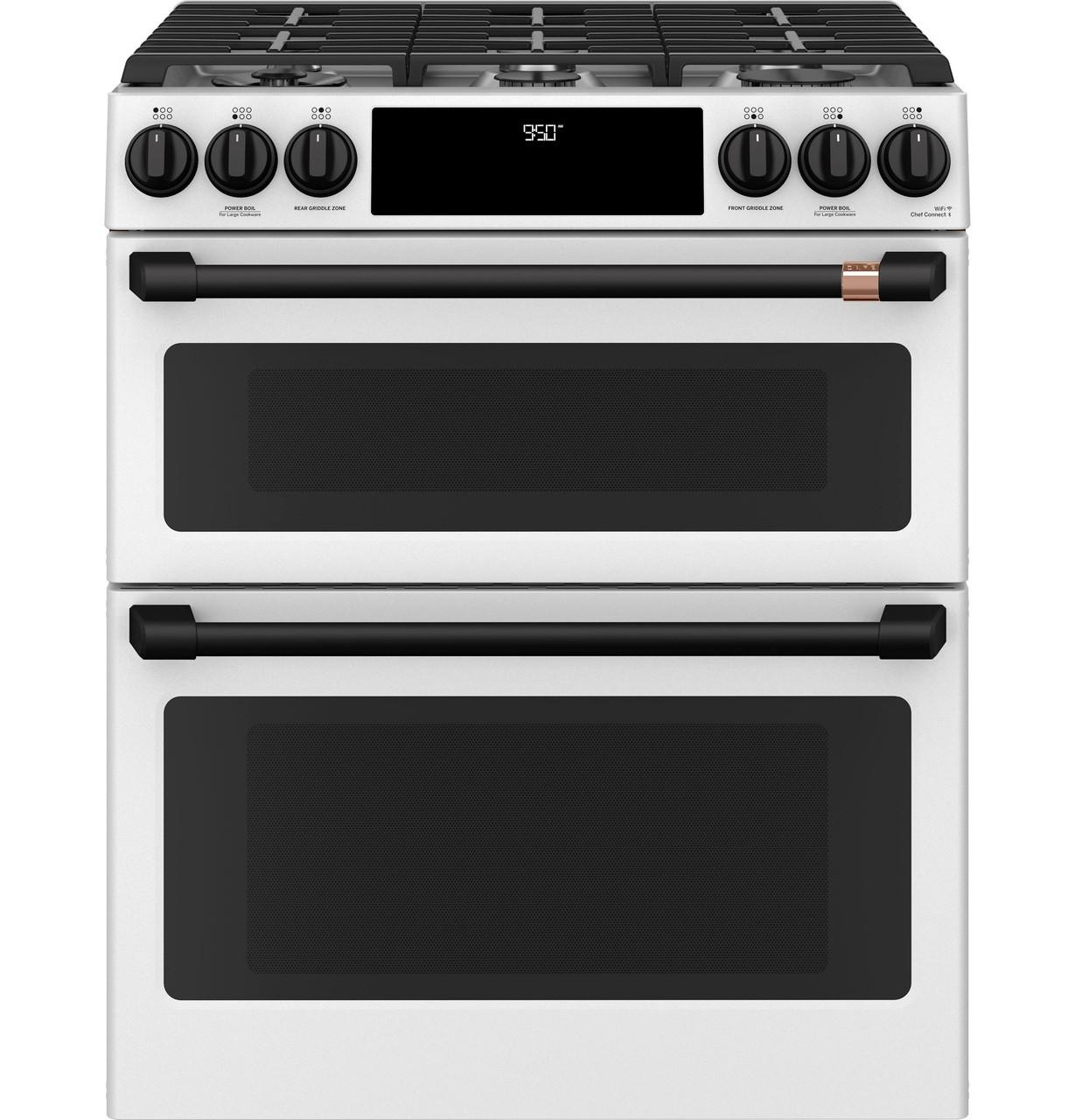 Cafe C2S950P4MW2 CAF(EBACK)™ 30" Smart Slide-In, Front-Control, Dual-Fuel, Double-Oven Range with Convection
