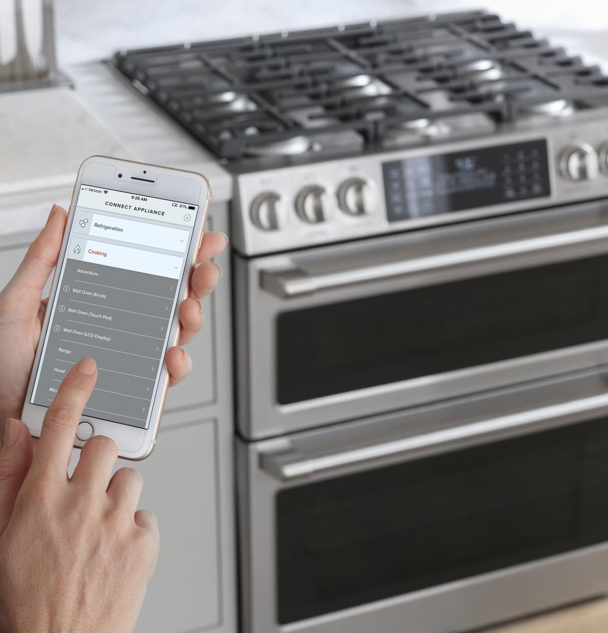 Cafe CGS750P2MS1 CAF(EBACK)™ 30" Smart Slide-In, Front-Control, Gas Double-Oven Range with Convection