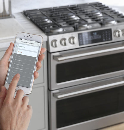 Cafe CGS750P2MS1 CAF(EBACK)™ 30" Smart Slide-In, Front-Control, Gas Double-Oven Range with Convection