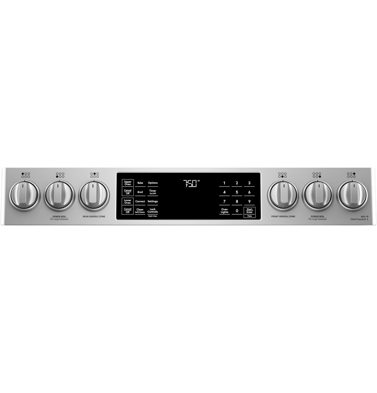 Cafe CGS750P2MS1 CAF(EBACK)™ 30" Smart Slide-In, Front-Control, Gas Double-Oven Range with Convection
