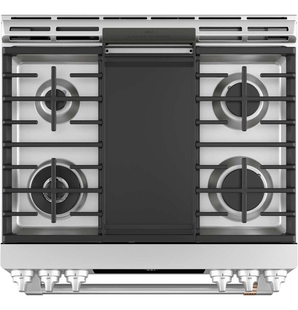 Cafe Caf(eback)™ 30" Smart Slide-In, Front-Control, Gas Range with Convection Oven