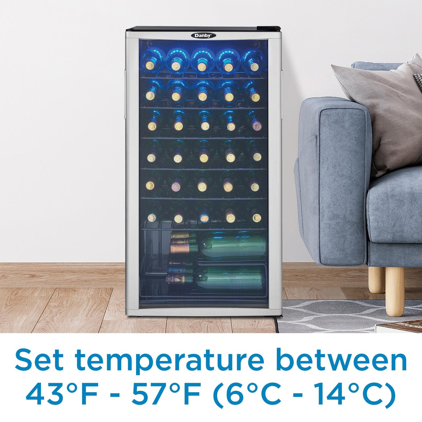 DWC350BLP Danby 36 Bottle Free-Standing Wine Cooler in Platinum