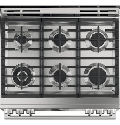 Cafe CGS700M2NS5 CAF(EBACK)™ 30" Smart Slide-In, Front-Control, Gas Range with Convection Oven in Platinum Glass