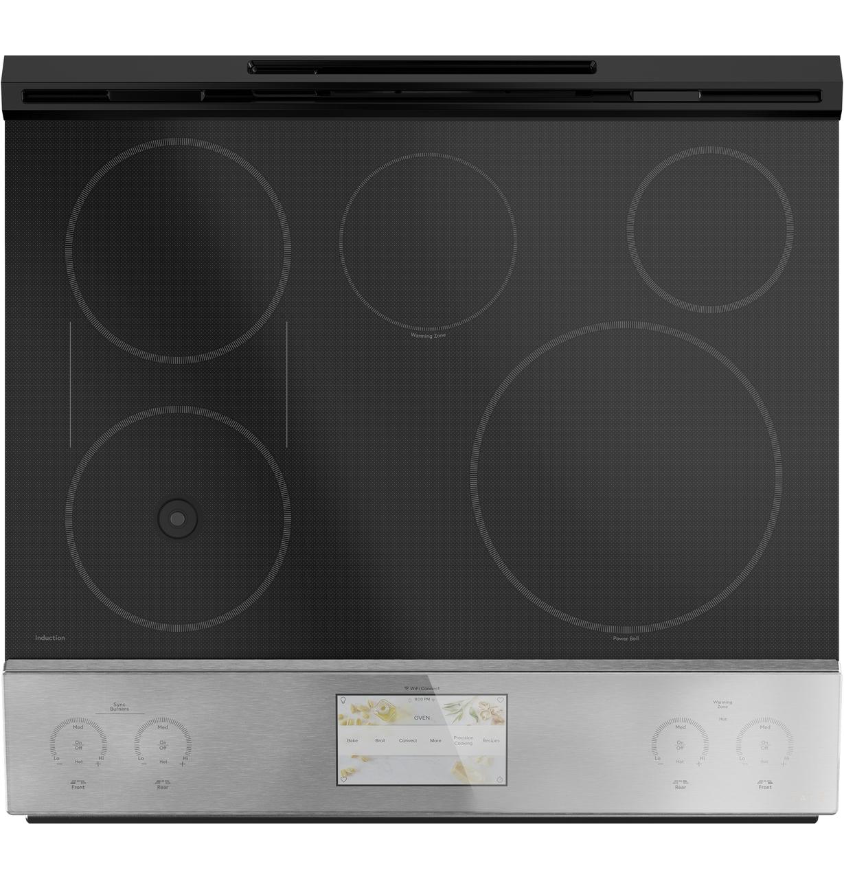 Cafe Caf(eback)™ 30" Smart Slide-In, Front-Control, Induction and Convection Range with In-Oven Camera in Platinum Glass