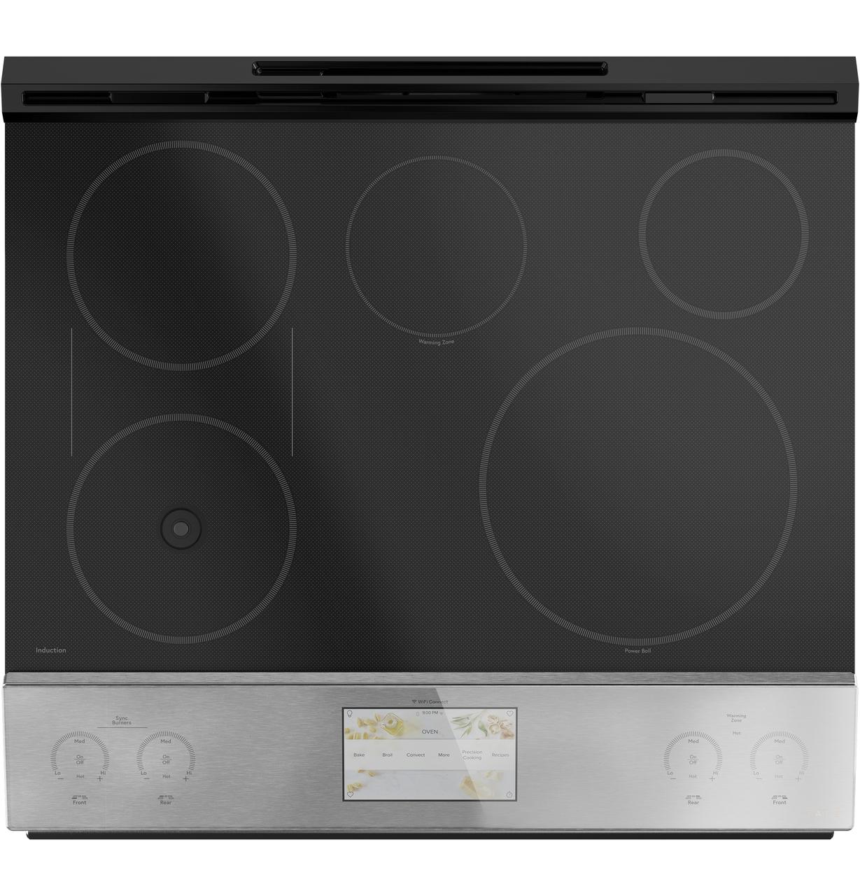 Cafe CHS90XM2NS5 CAF(EBACK)™ 30" Smart Slide-In, Front-Control, Induction and Convection Range with In-Oven Camera in Platinum Glass