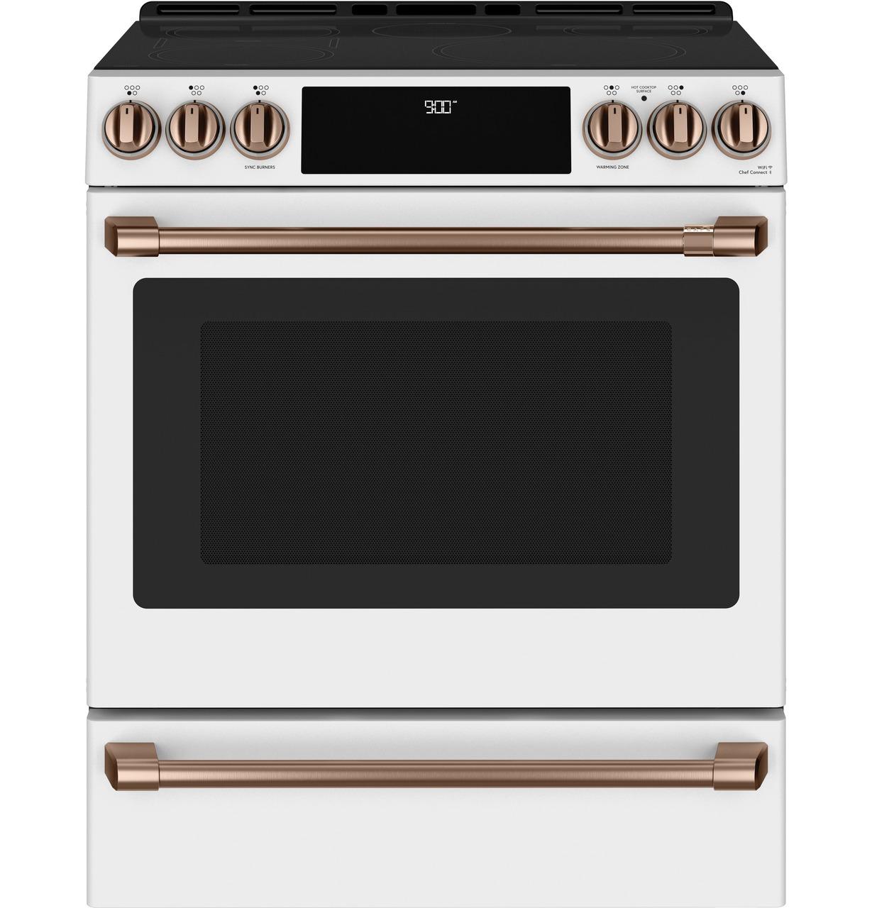 Cafe Caf(eback)™ 30" Smart Slide-In, Front-Control, Induction and Convection Range with Warming Drawer