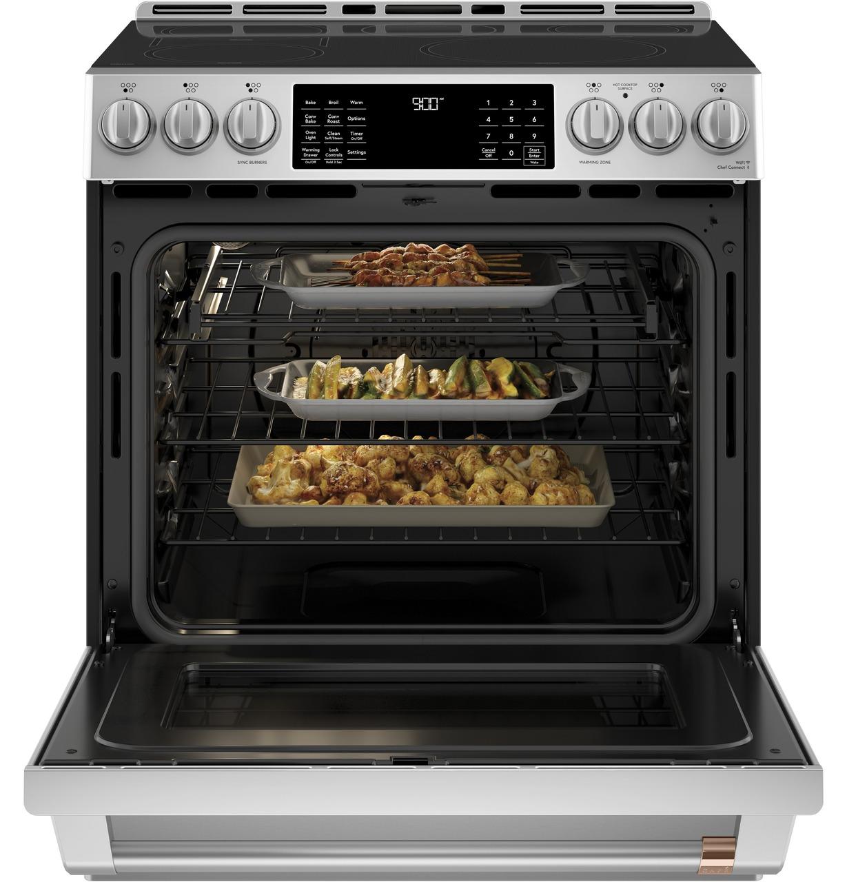 Cafe CHS900P2MS1 CAF(EBACK)™ 30" Smart Slide-In, Front-Control, Induction and Convection Range with Warming Drawer