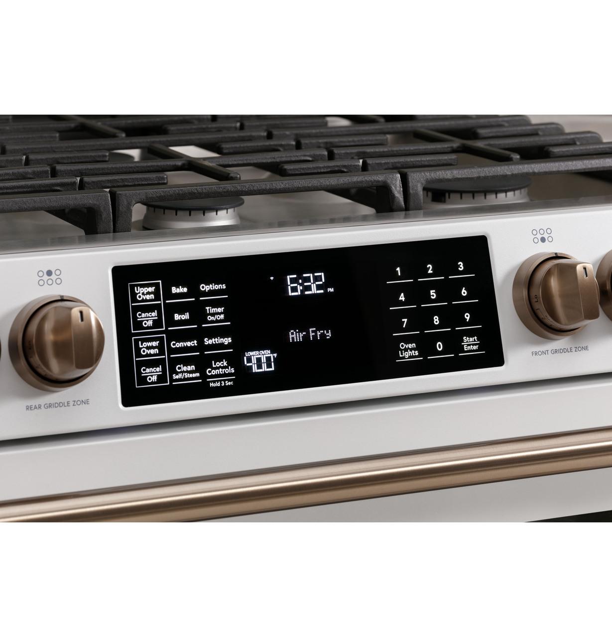Cafe CGS750P4MW2 CAF(EBACK)™ 30" Smart Slide-In, Front-Control, Gas Double-Oven Range with Convection