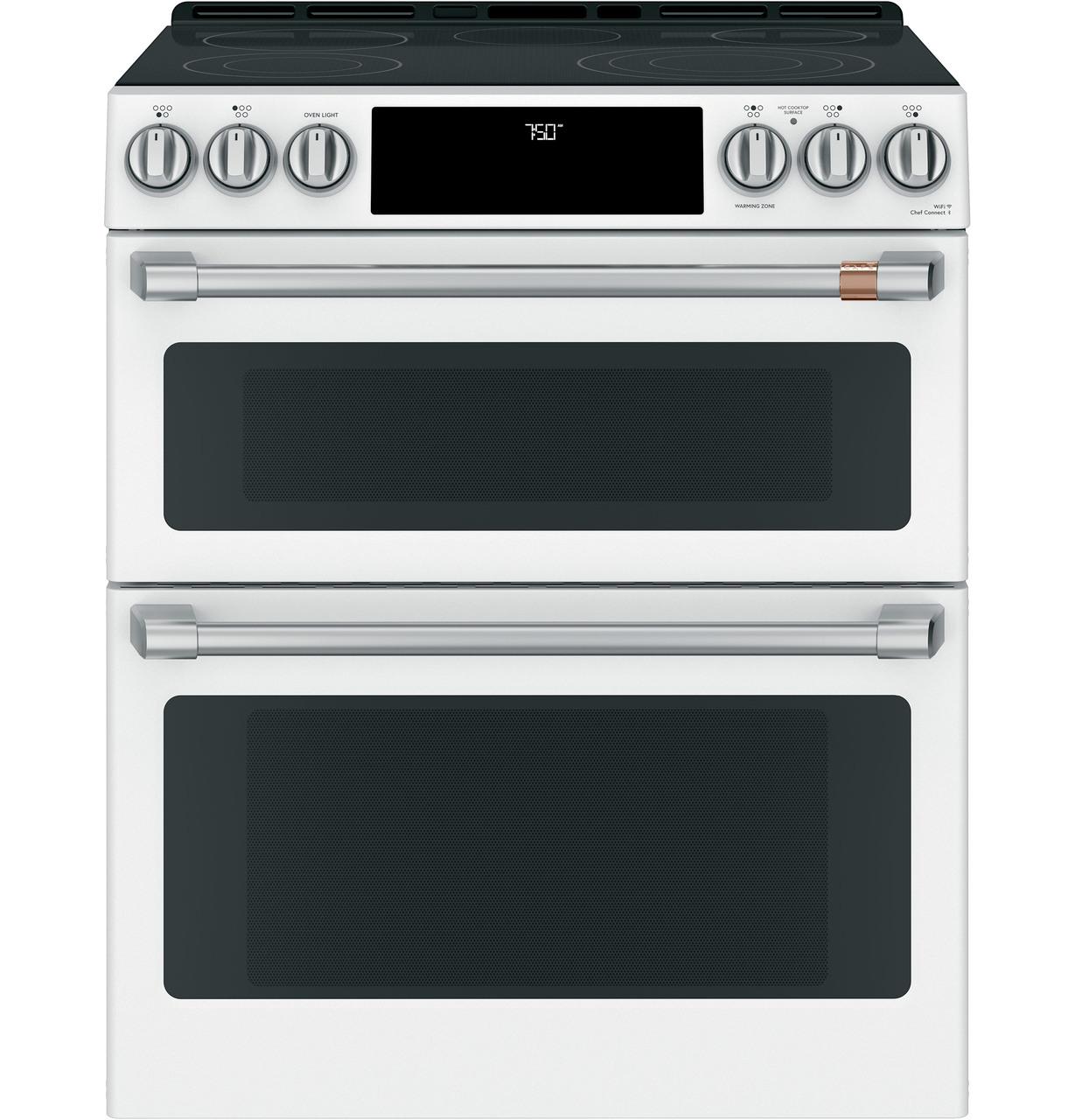 Cafe CES750P4MW2 CAF(EBACK)™ 30" Smart Slide-In, Front-Control, Radiant and Convection Double-Oven Range