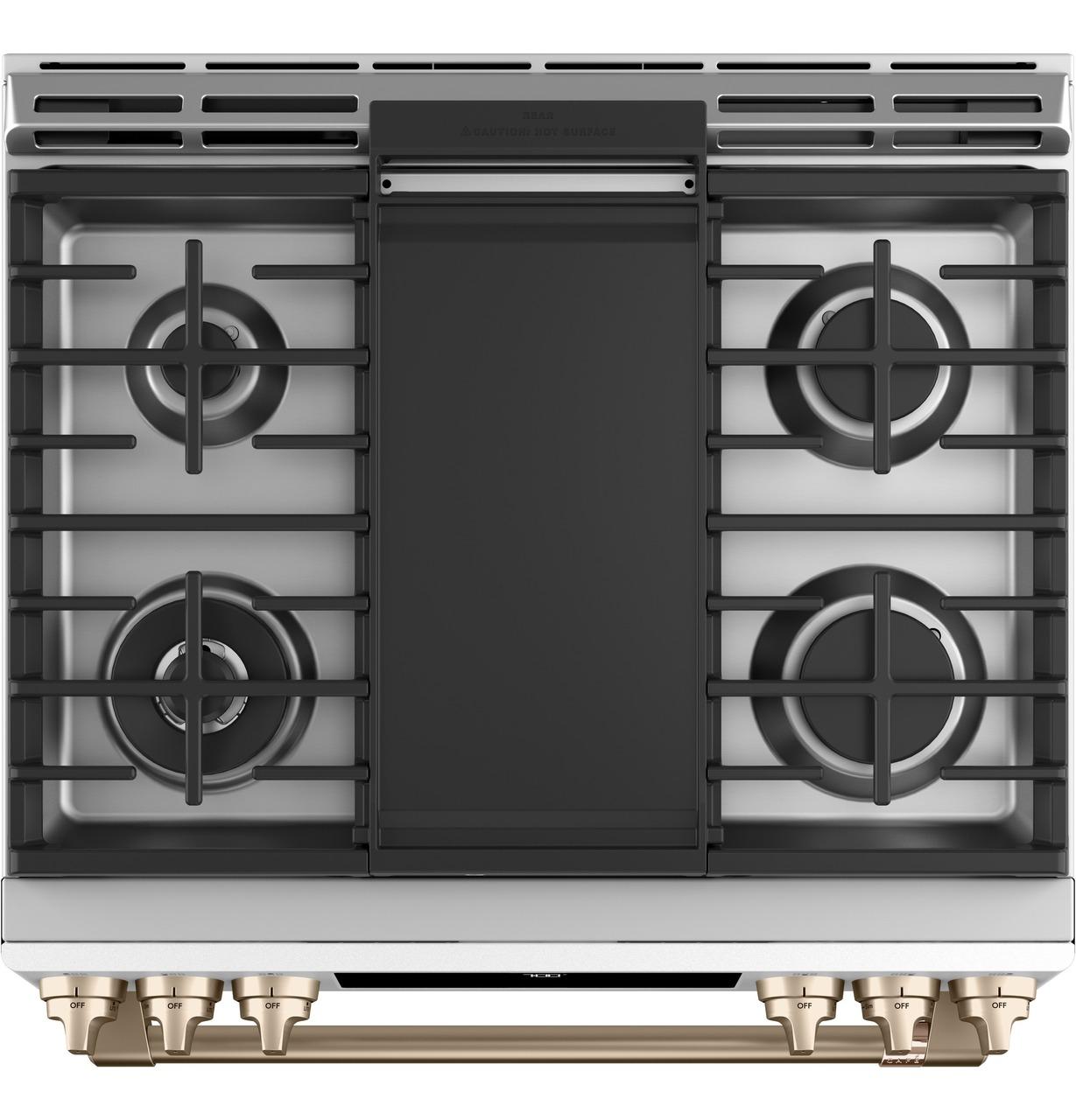 Cafe Caf(eback)™ 30" Smart Slide-In, Front-Control, Gas Range with Convection Oven