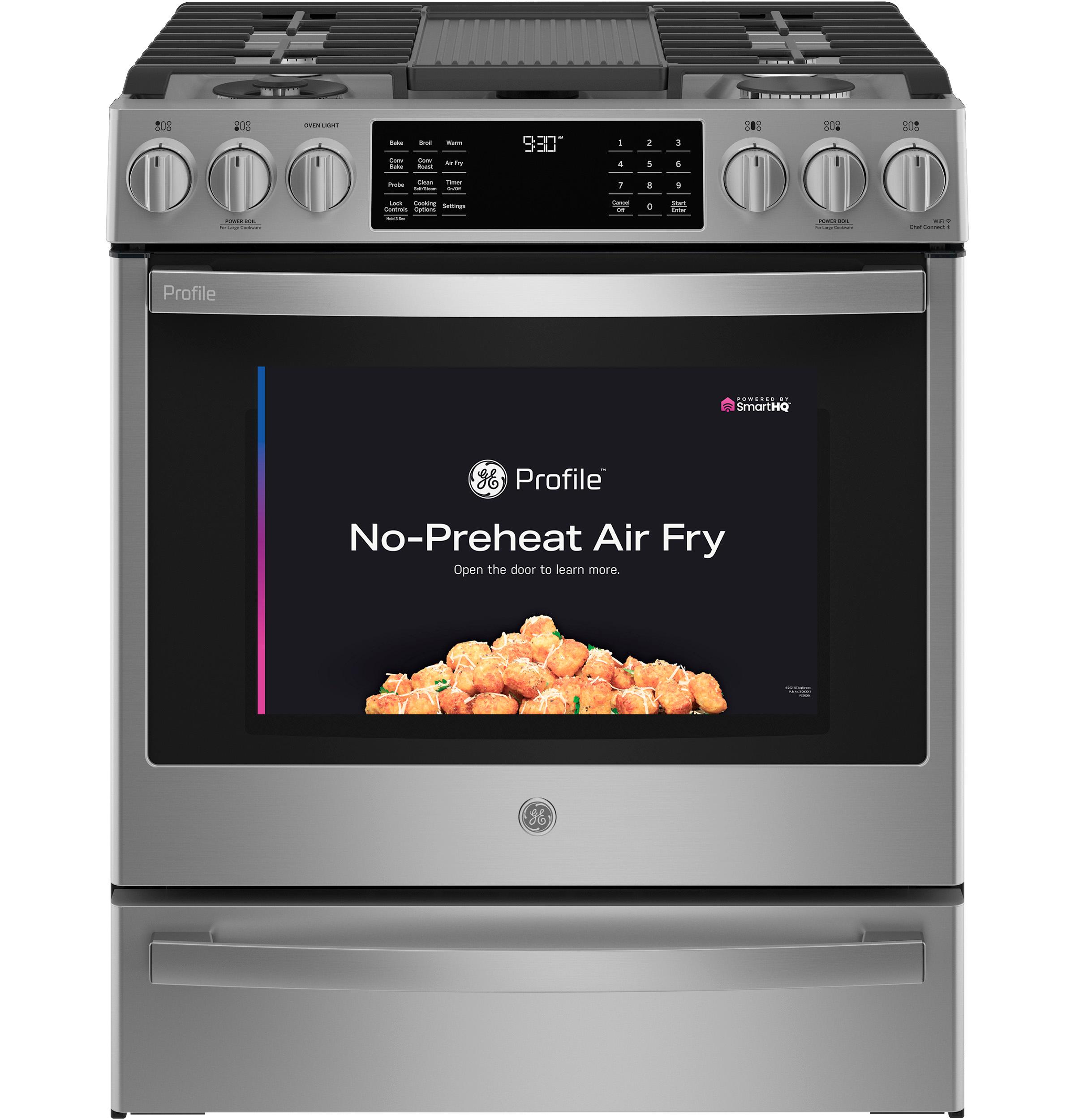 GE Profile™ 30" Smart Slide-In Front-Control Gas Fingerprint Resistant Range with No Preheat Air Fry