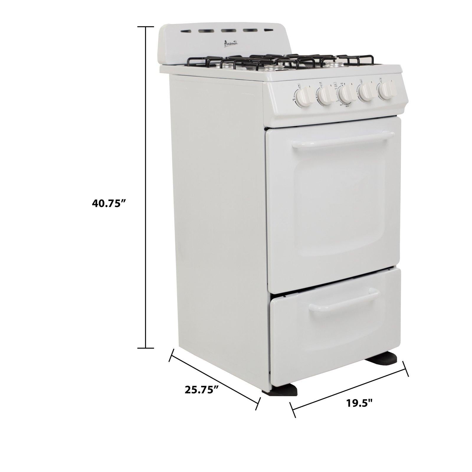 GRO20P0W Avanti 20" Gas Range Oven - White / 2 cu. ft.