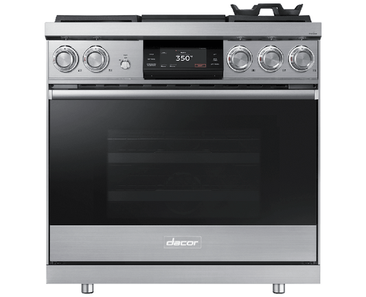 Dacor DOP36M94DPS 36" Pro Dual-Fuel Steam Range, Silver Stainless Steel, Liquid Propane