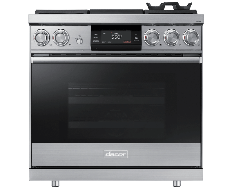 Dacor DOP36M94DPS 36" Pro Dual-Fuel Steam Range, Silver Stainless Steel, Liquid Propane