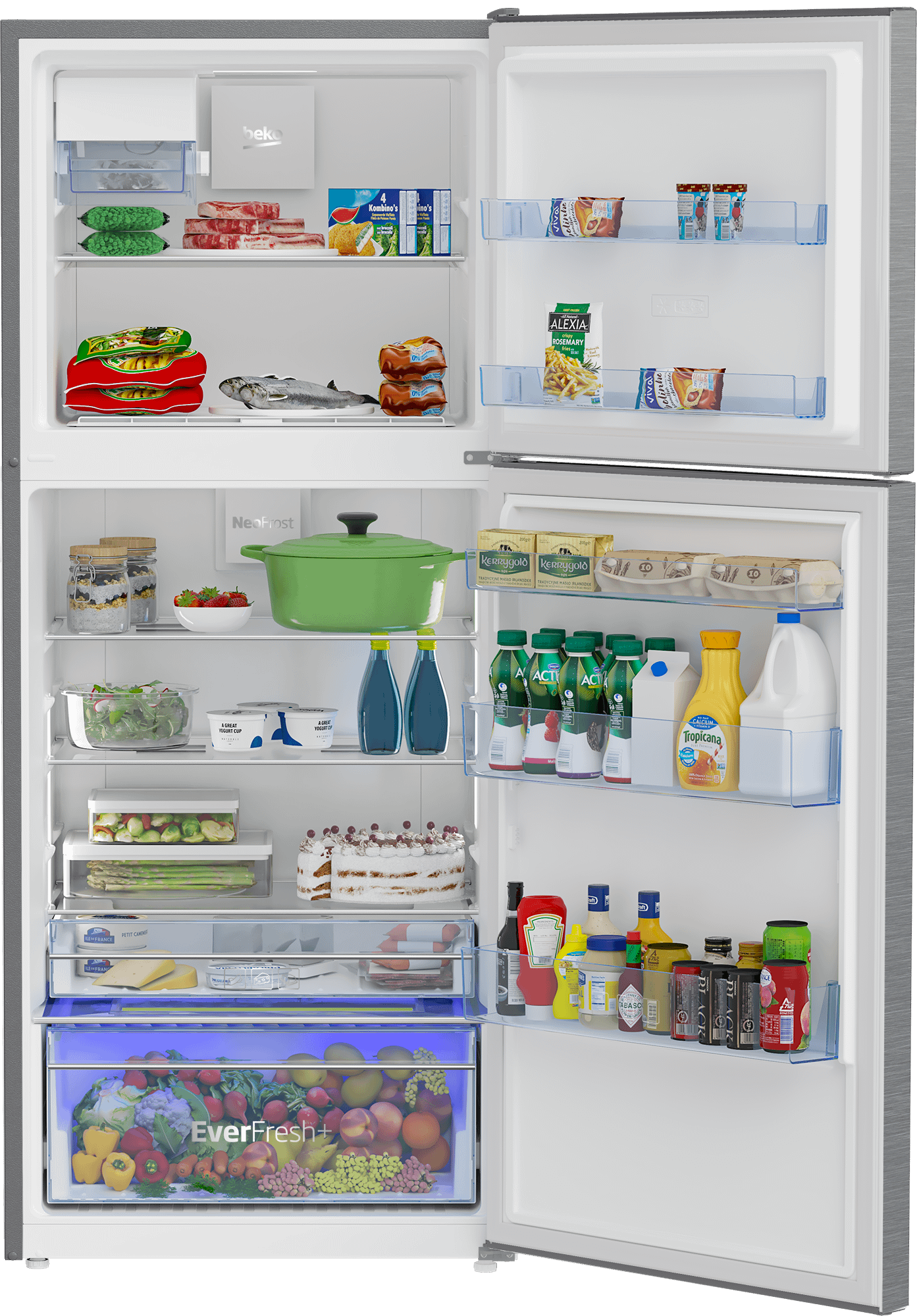 Beko 28" Freezer Top Stainless Steel Refrigerator with Auto Ice Maker and Everfresh