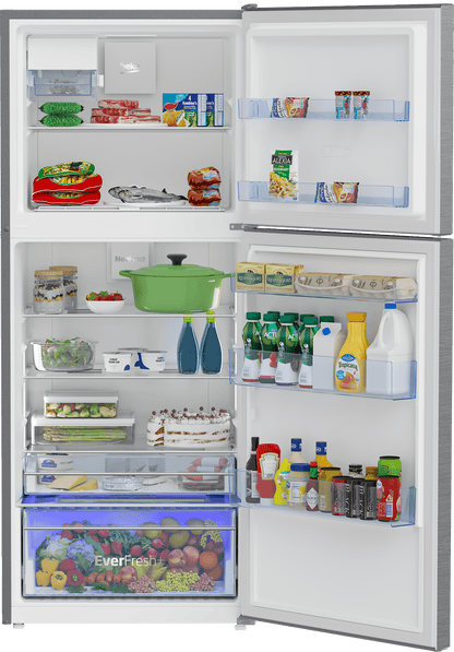 Beko 28" Freezer Top Stainless Steel Refrigerator with Auto Ice Maker and Everfresh