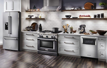 Kitchenaid KDRS463VBK 36'' 4-Burner with Griddle, Dual Fuel Freestanding Range, Commercial-Style - Imperial Black