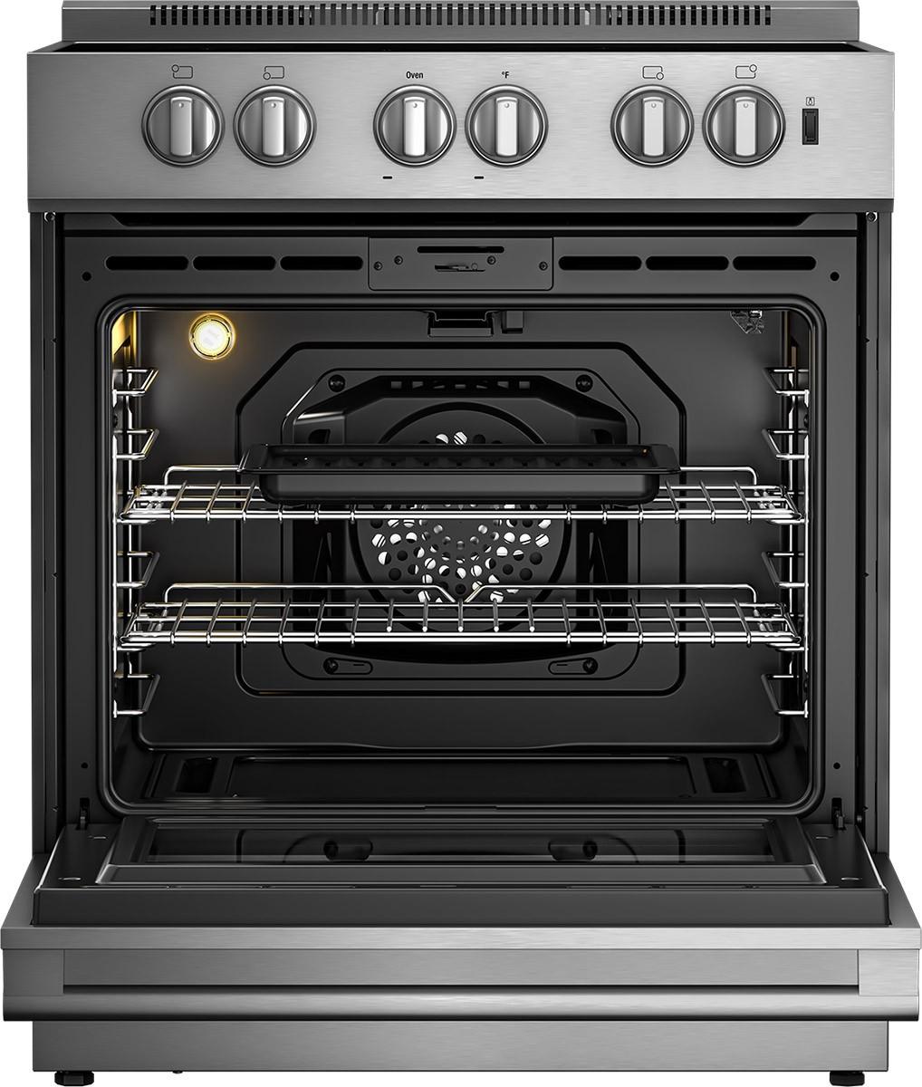 Blomberg Appliances BERU30422SS 30in electric stainless range with 5.7 cu ft self clean oven, 4 burner