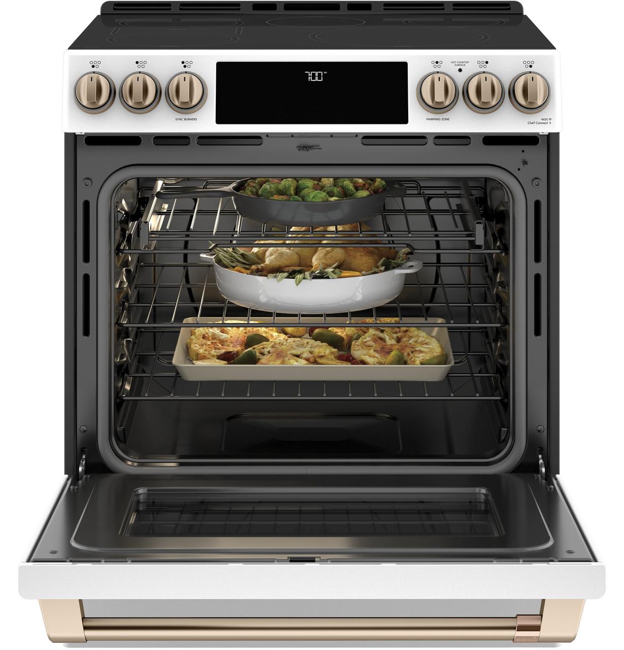 Cafe Caf(eback)™ 30" Smart Slide-In, Front-Control, Radiant and Convection Range