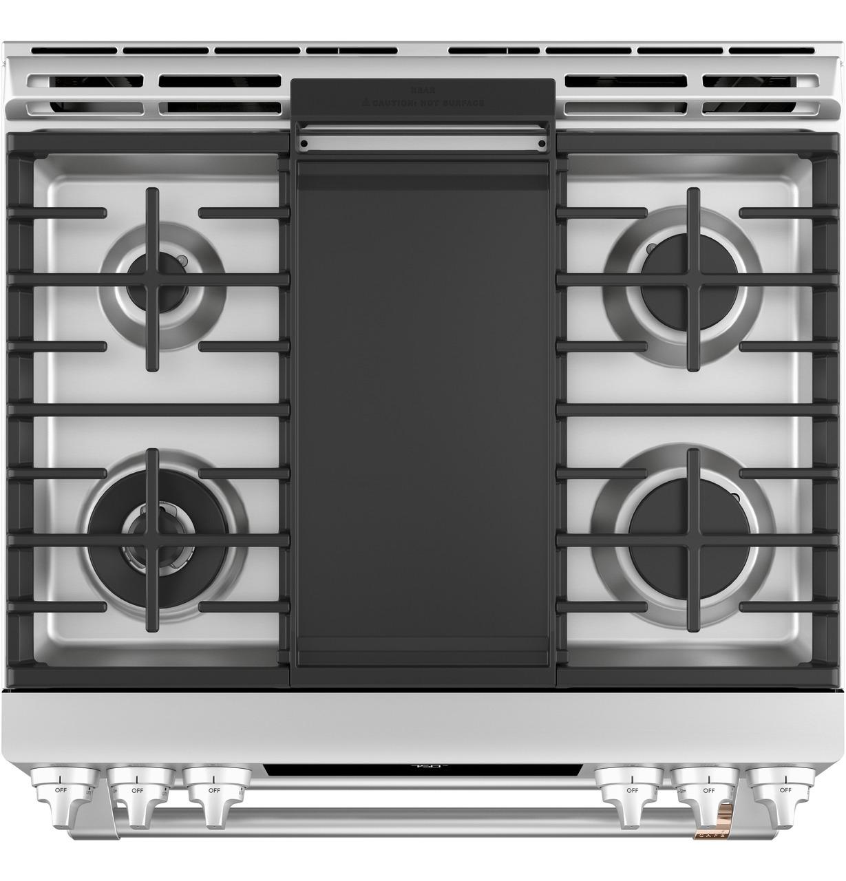 Cafe Caf(eback)™ 30" Smart Slide-In, Front-Control, Gas Double-Oven Range with Convection