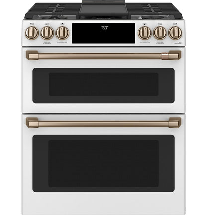 Cafe CGS750P4MW2 CAF(EBACK)™ 30" Smart Slide-In, Front-Control, Gas Double-Oven Range with Convection