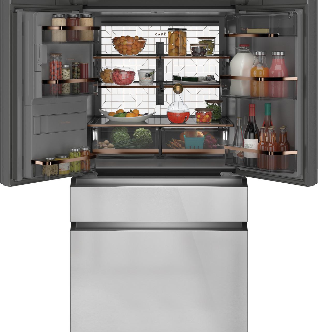 Cafe Caf(eback)™ ENERGY STAR® 22.3 Cu. Ft. Smart Counter-Depth 4-Door French-Door Refrigerator in Platinum Glass