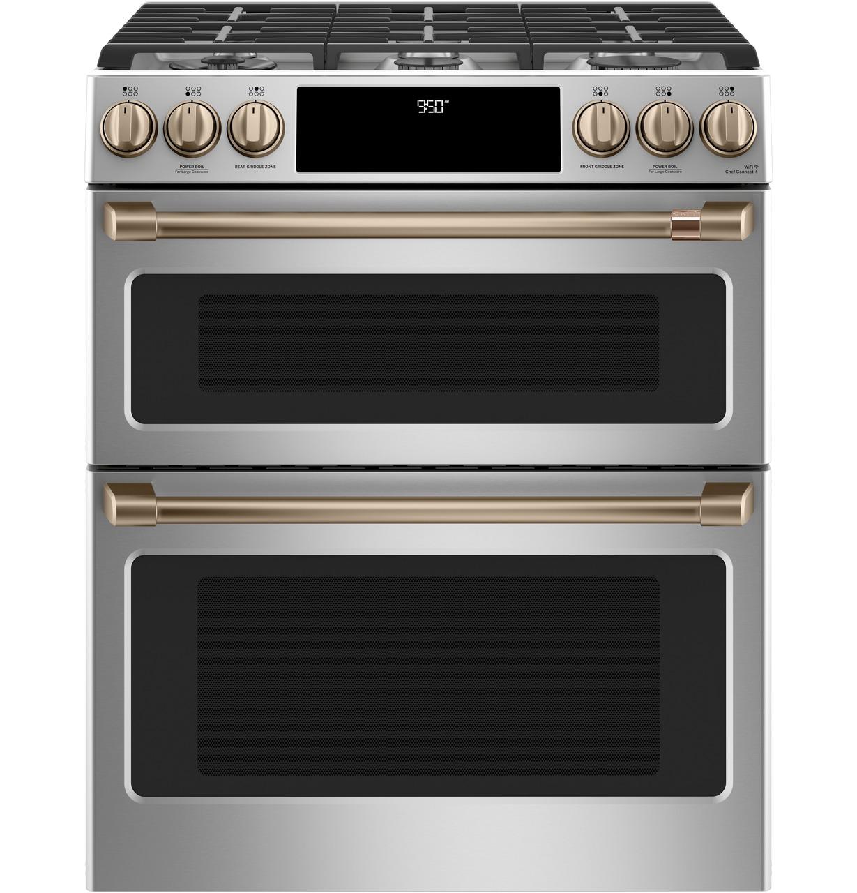 Cafe Caf(eback)™ 30" Smart Slide-In, Front-Control, Dual-Fuel, Double-Oven Range with Convection