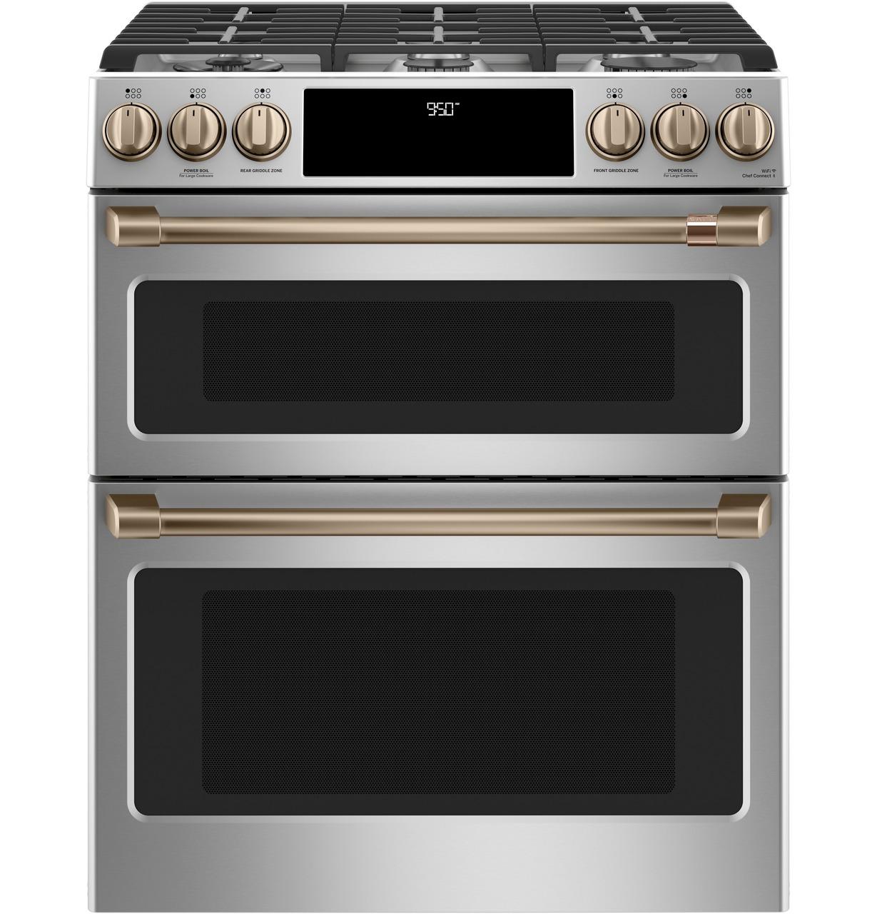 Cafe C2S950P2MS1 CAF(EBACK)™ 30" Smart Slide-In, Front-Control, Dual-Fuel, Double-Oven Range with Convection