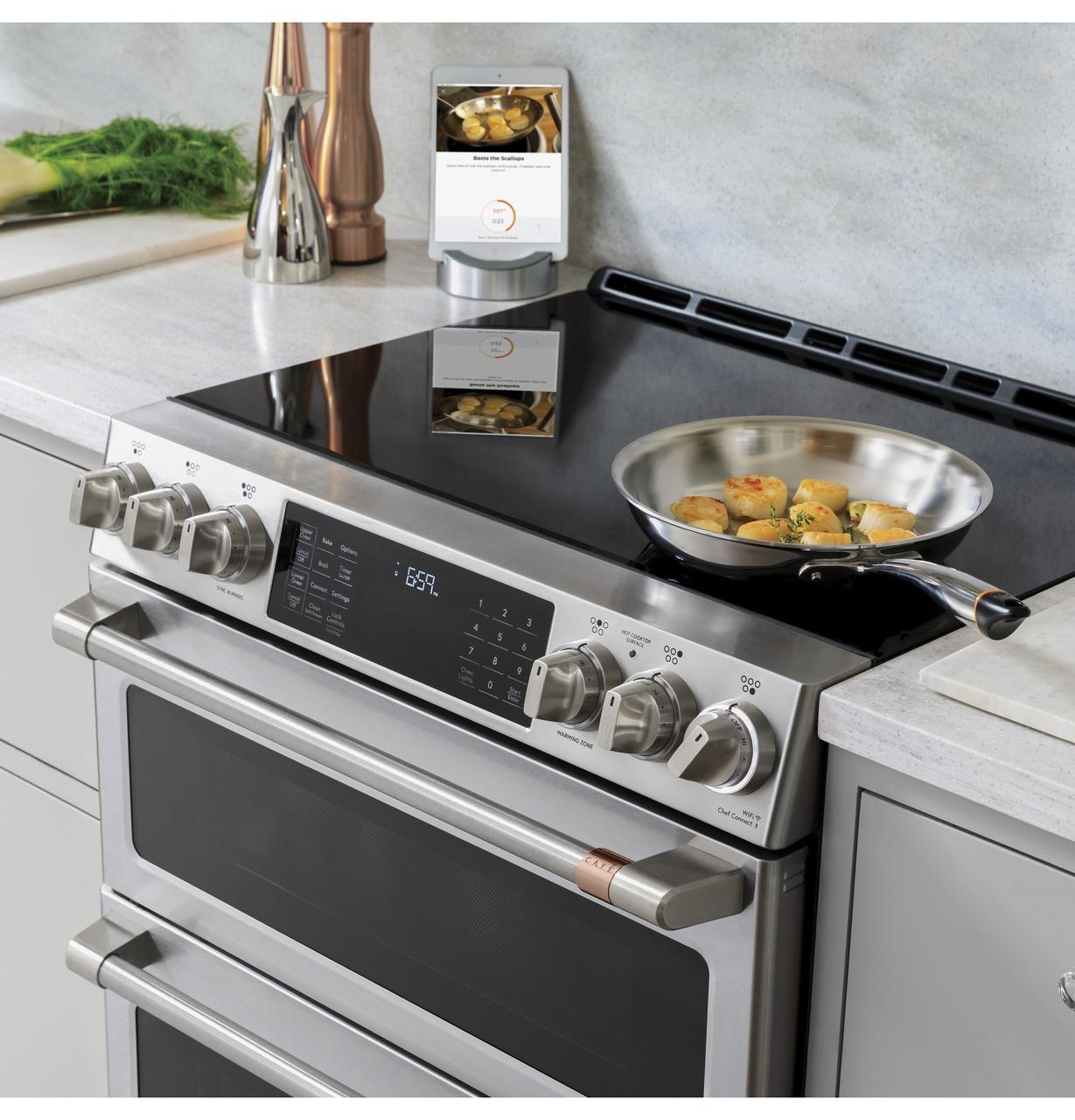 Cafe CHS900P2MS1 CAF(EBACK)™ 30" Smart Slide-In, Front-Control, Induction and Convection Range with Warming Drawer