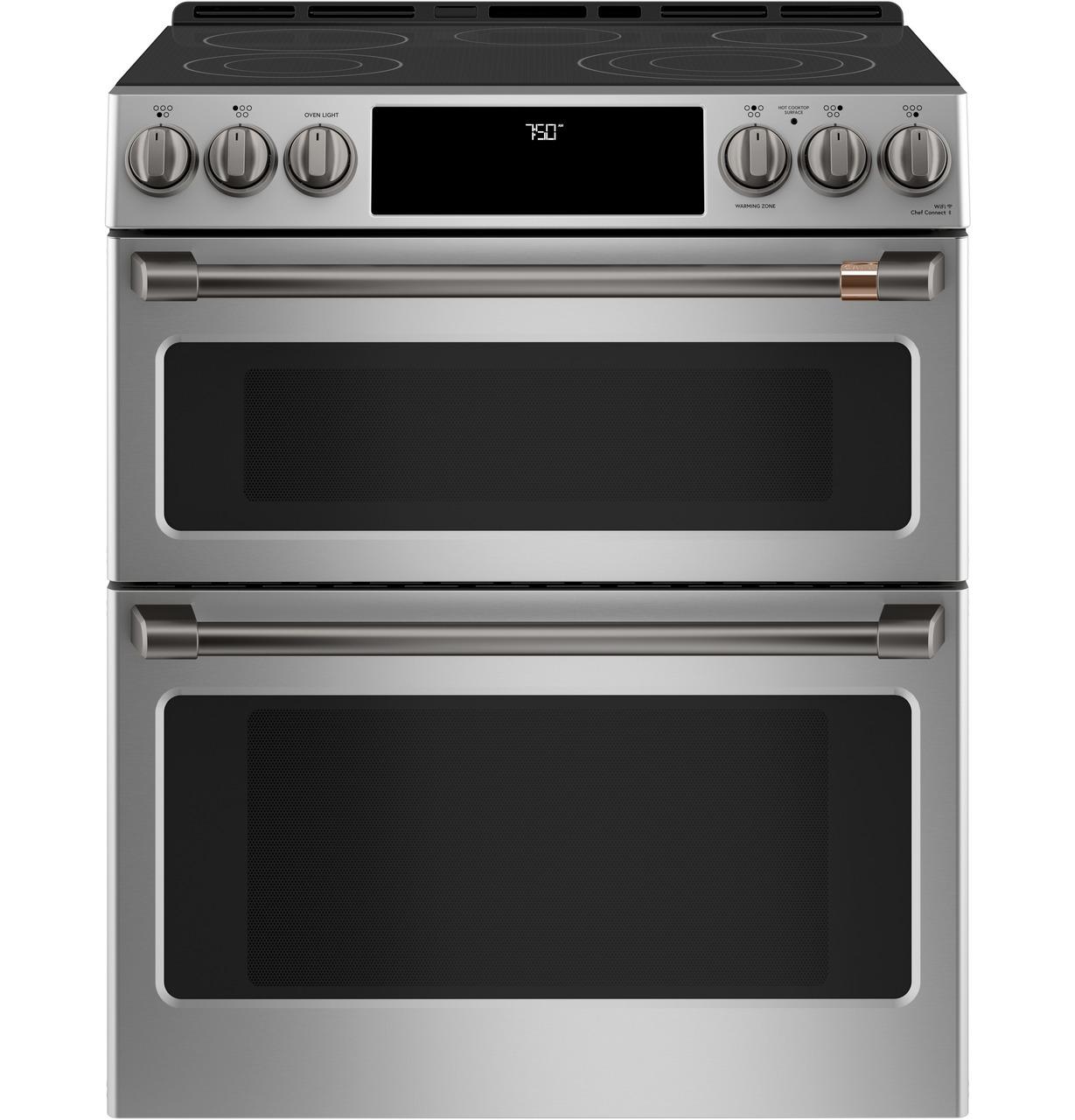 Cafe CES750P2MS1 CAF(EBACK)™ 30" Smart Slide-In, Front-Control, Radiant and Convection Double-Oven Range