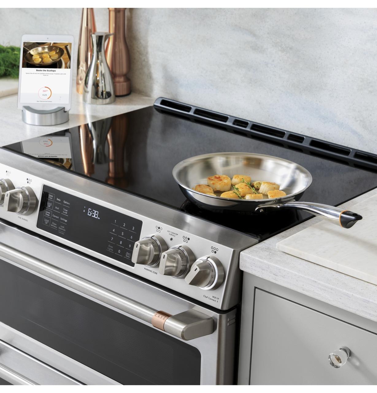 Cafe CHS900P2MS1 CAF(EBACK)™ 30" Smart Slide-In, Front-Control, Induction and Convection Range with Warming Drawer
