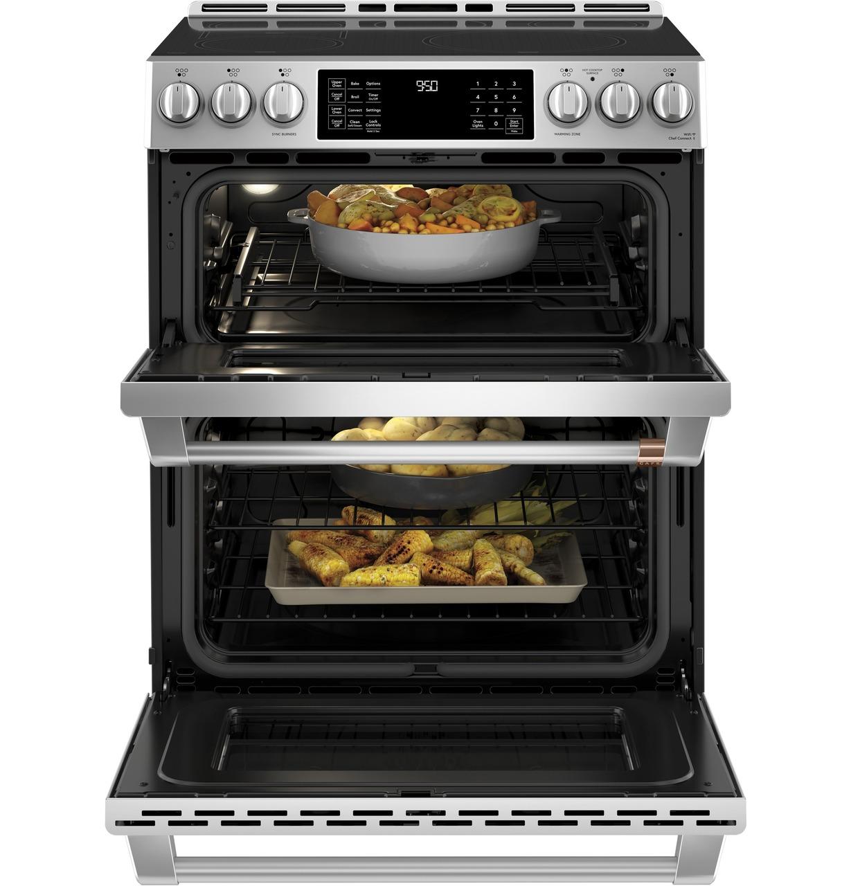 Cafe CHS950P2MS1 CAF(EBACK)™ 30" Smart Slide-In, Front-Control, Induction and Convection Double-Oven Range