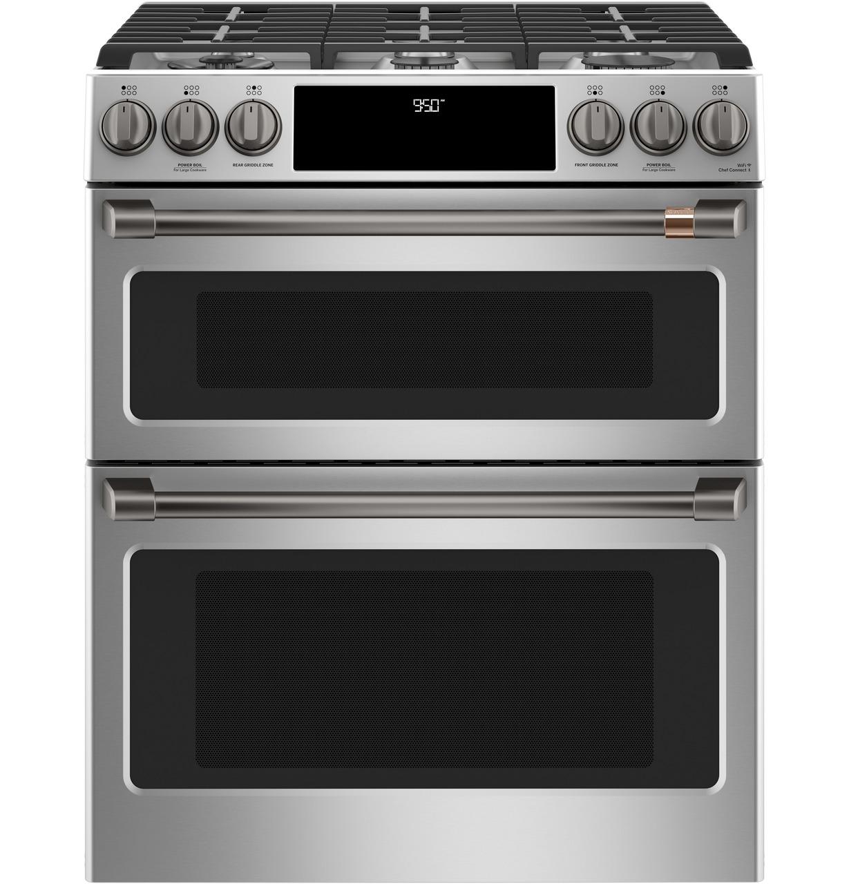 Cafe C2S950P2MS1 CAF(EBACK)™ 30" Smart Slide-In, Front-Control, Dual-Fuel, Double-Oven Range with Convection